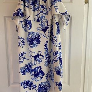 Lauren Ralph Lauren Blue and White Off Shoulder Dress